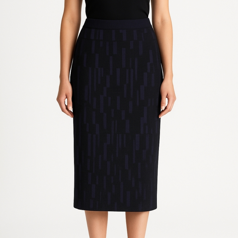 St. John Navy Textured Knit Midi Pencil Skirt Size Small - Picture 5 of 12